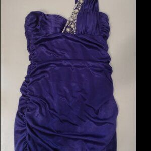 Hailey Logan by Adrianna Papell Navy blue One Shoulder Prom Dress Small (D1)